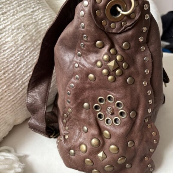 Brown heavily studded fashion handbag. - Picture 2 of 6